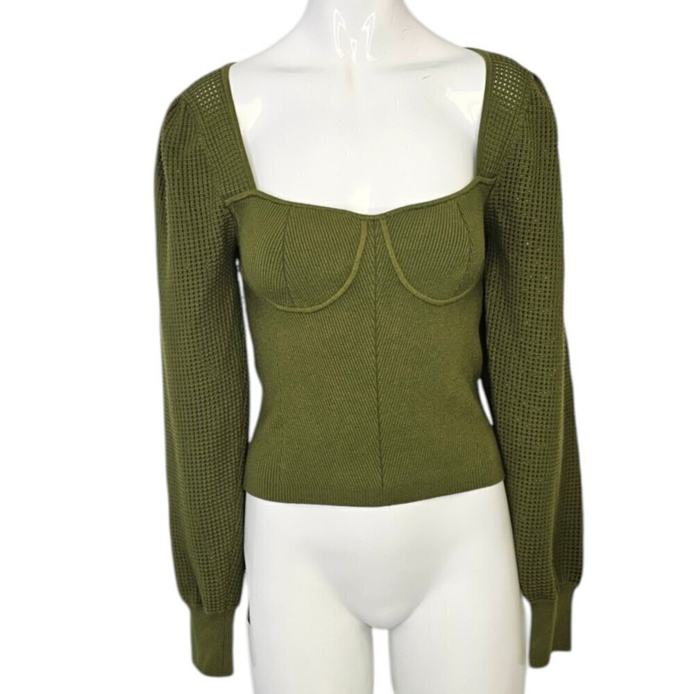 Aritzia Wilfred Chance Sweater, Tight Knit, Sweetheart Neckline, Green, Size M